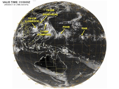 Three Storms interacting in Western Pacific