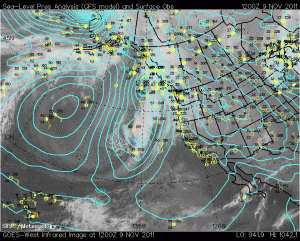 San Diego State Pressure Analysis showing Nov 9 Arctic Storm