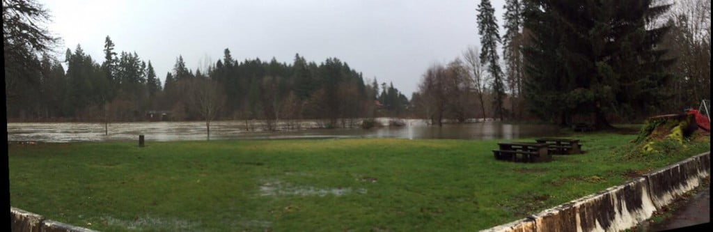 Paper Mill Dam Park with a very high Somass River!